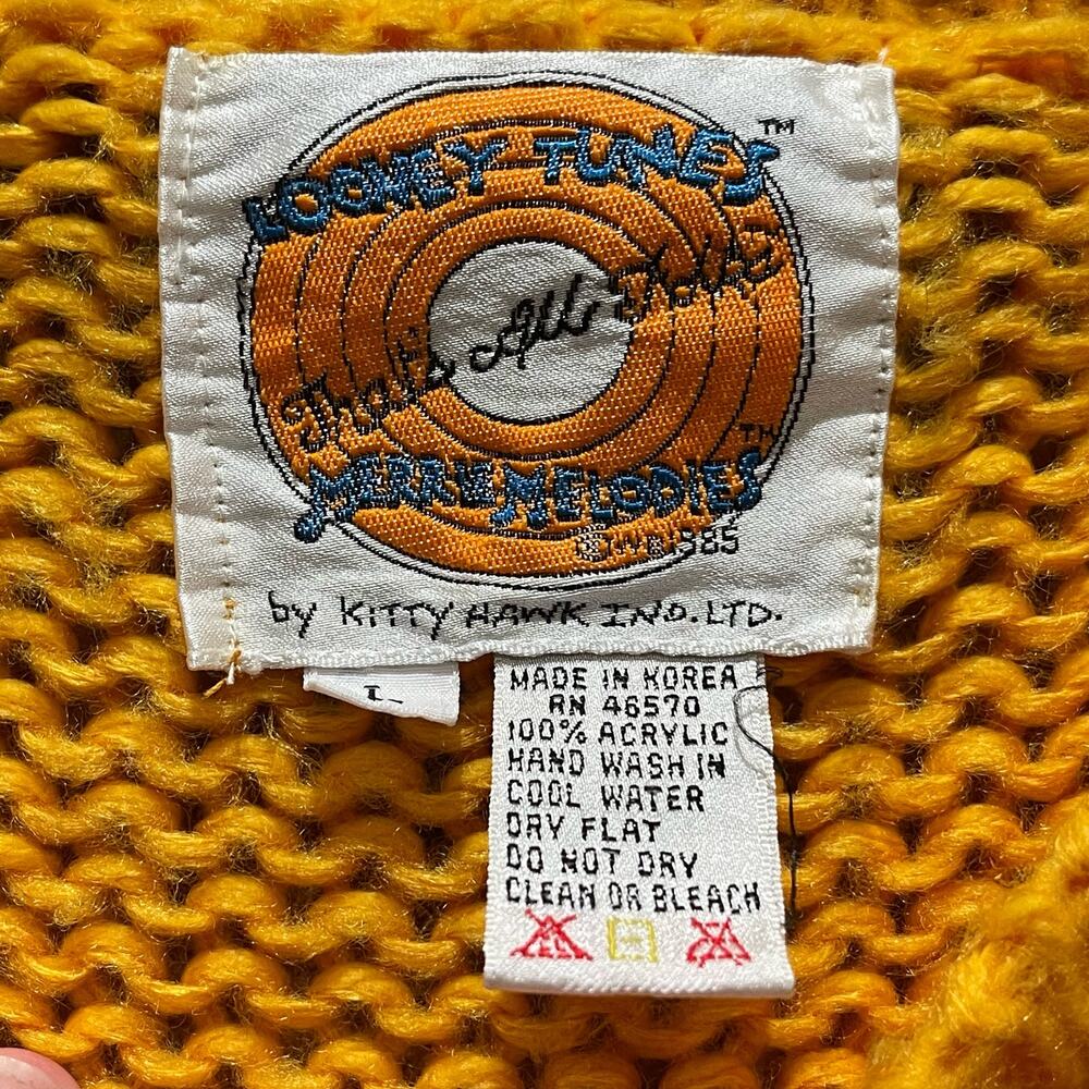 Vintage Oversized Looney Tunes Sylvester The Cat Yellow Sweater Size‎ Large - Picture 5 of 7